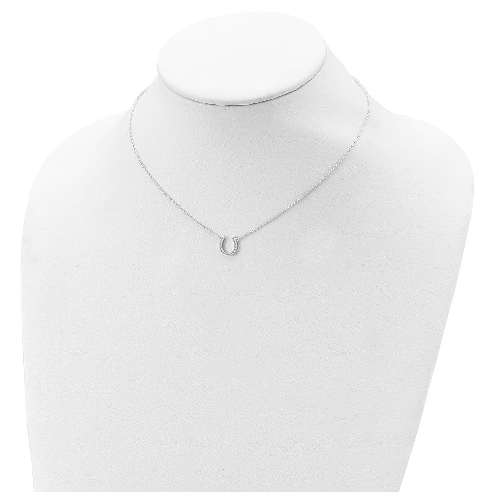 Sterling Silver Polished CZ Horseshoe w/ 1 inch ext Necklace 16 Inches