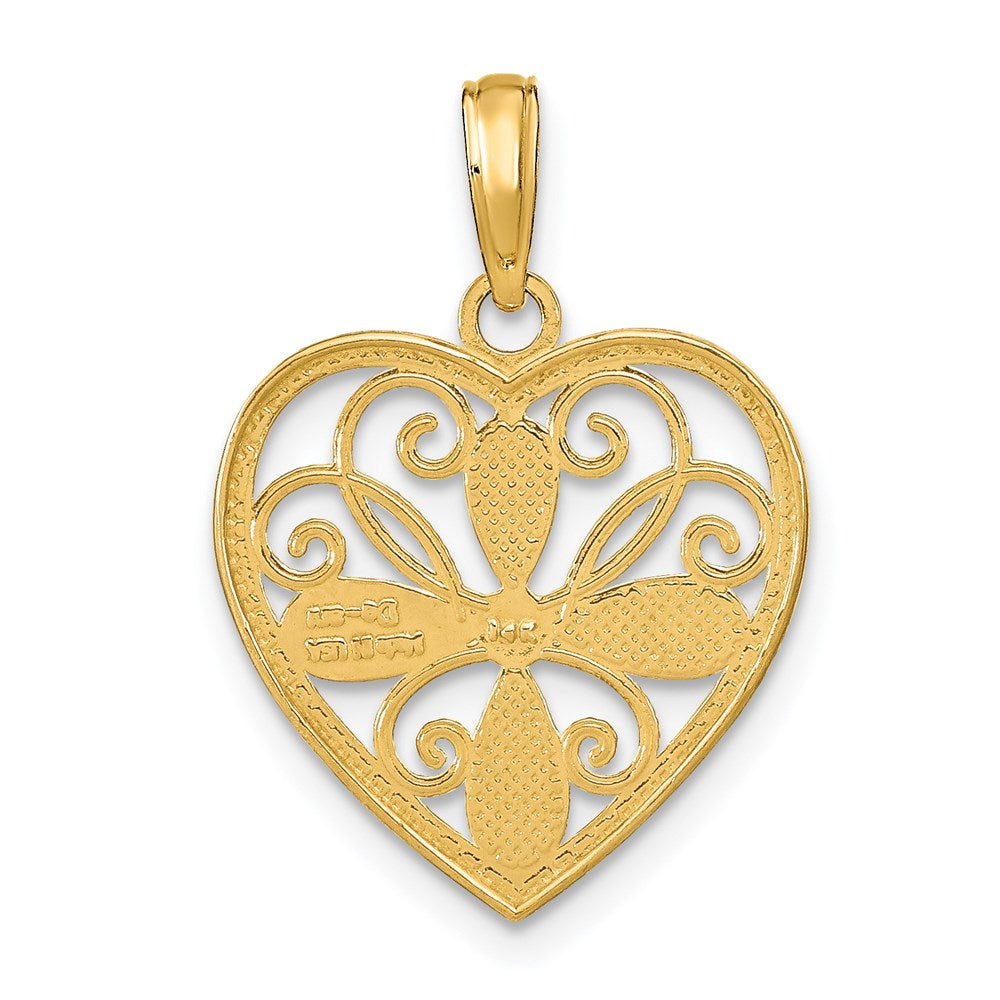 14k w/Rhodium Textured Filigree Heart Charm