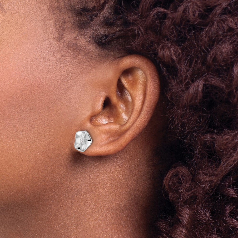 White Ice Sterling Silver Rhodium-plated Diamond Wavy Disk Post Earrings