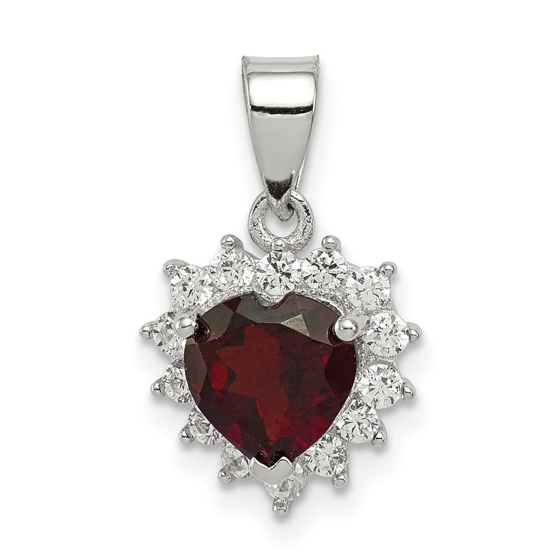 925 Sterling Silver Solid Garnet and CZ Simulated Diamond Pendant Necklace 19x11mm Wide-Pendant for Women