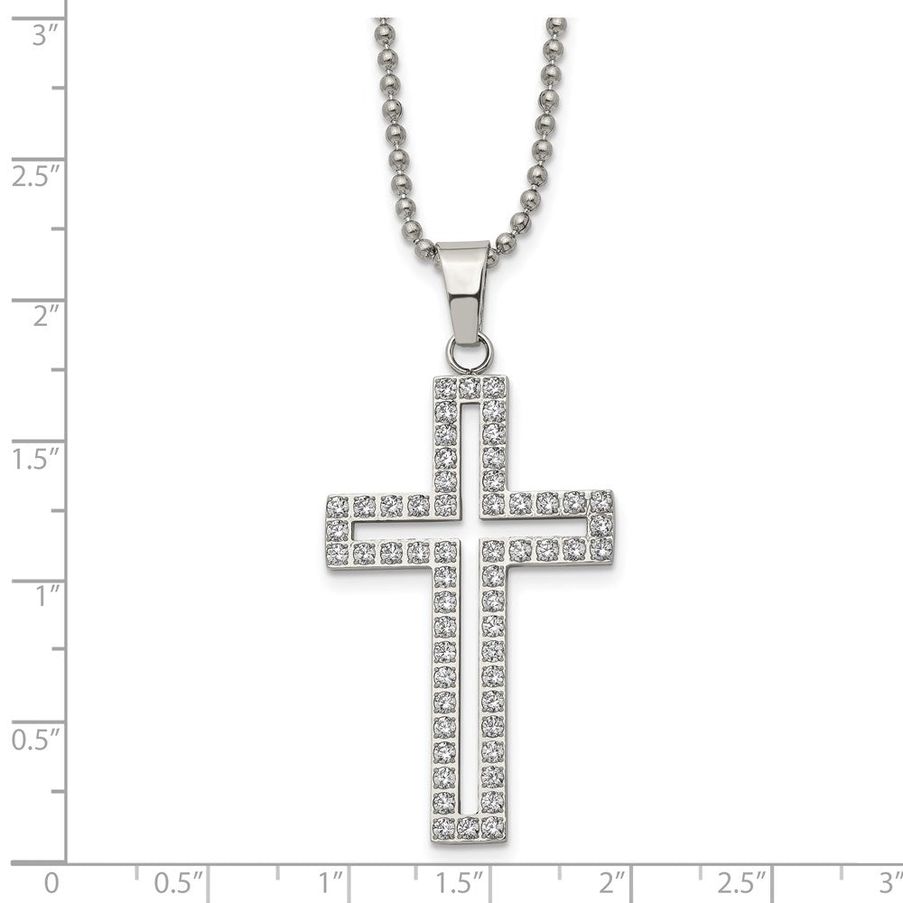 Stainless Steel Polished w/CZ Cross 22in Necklace