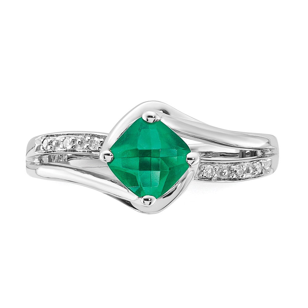 10K White Gold May Birthstone and Diamond Ring