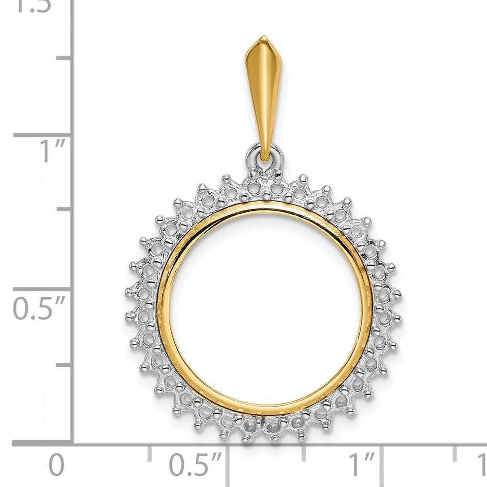 Wideband Distinguished Coin Jewelry 14k Two-tone Polished Diamond Circle 18.0mm Prong Coin Bezel Pendant Mounting