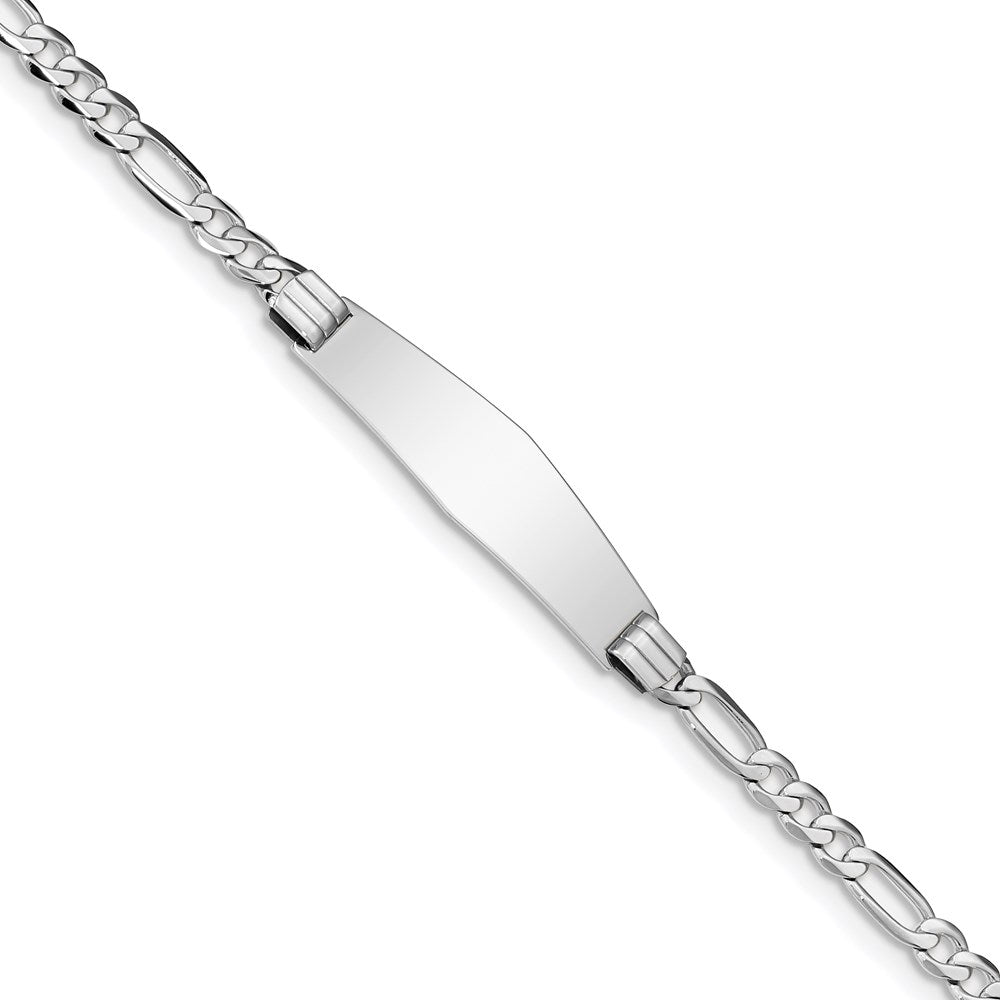 14k WG Figaro Link Soft Diamond Shape ID Bracelet 7 inches