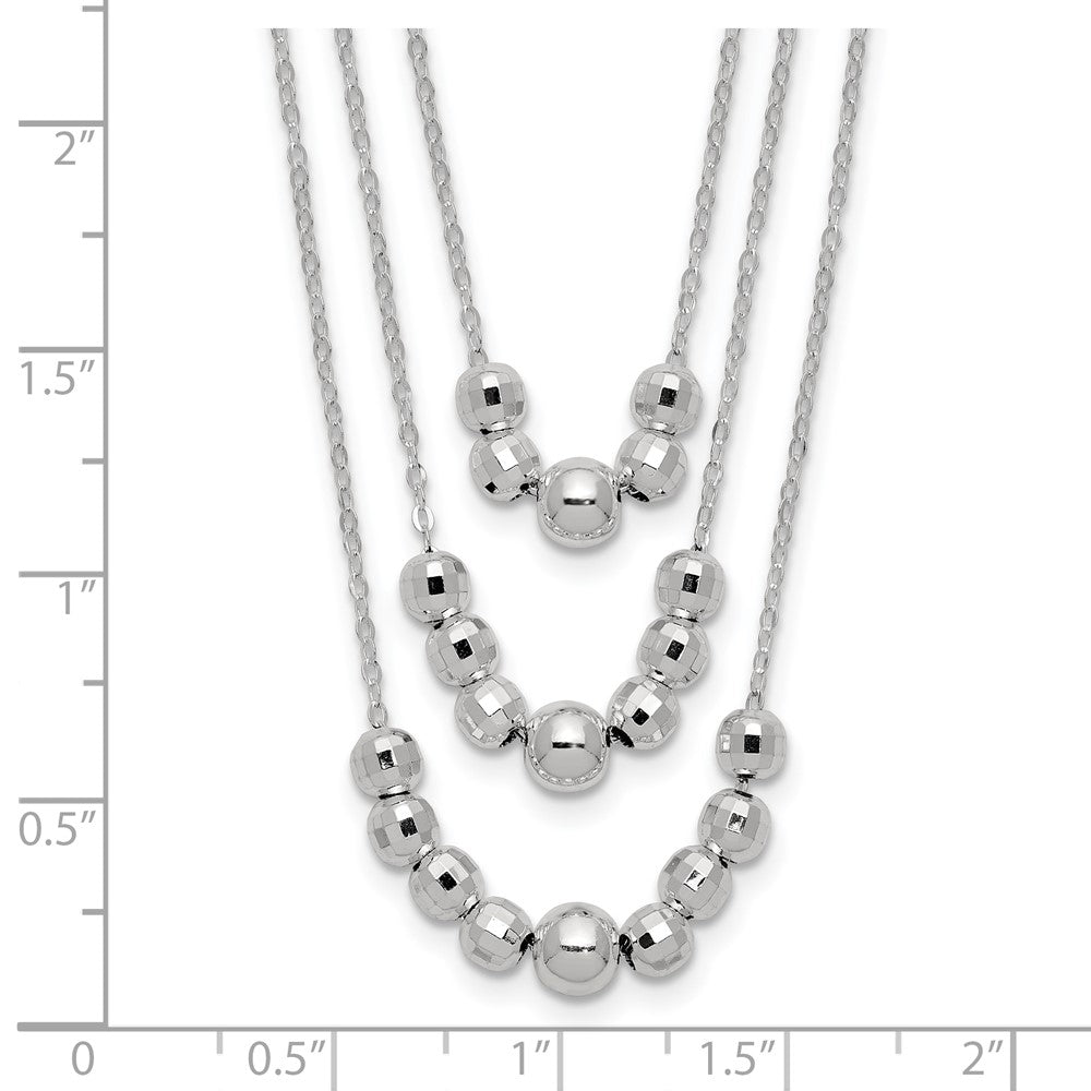 Sterling Silver Polished 3-Strand Beaded Necklace 16 Inches