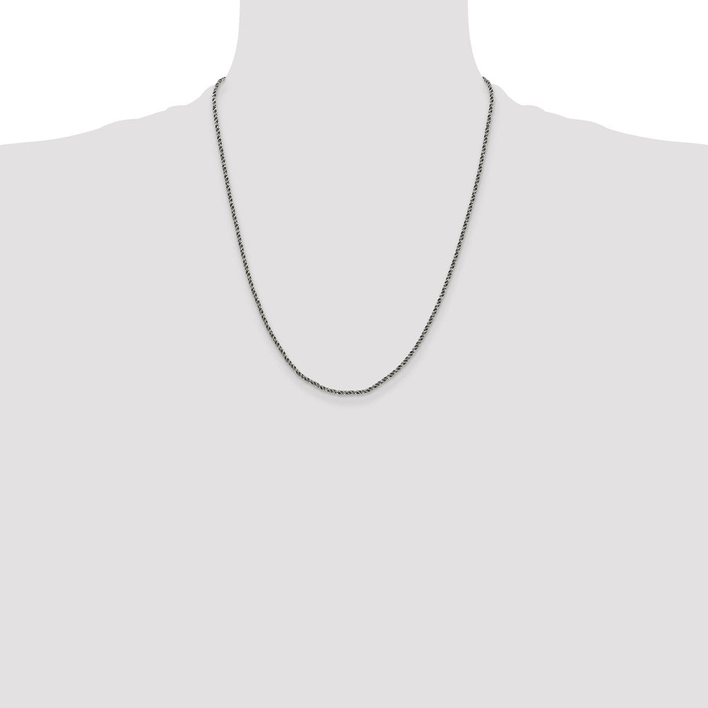 Sterling Silver Ruthenium-plated 1.7mm Twisted Tight Wheat Chain 22 Inches