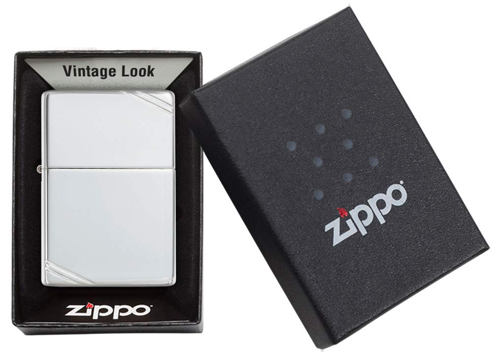 Zippo High Polish Sterling Silver Vintage with Slashes Lighter QGL1051