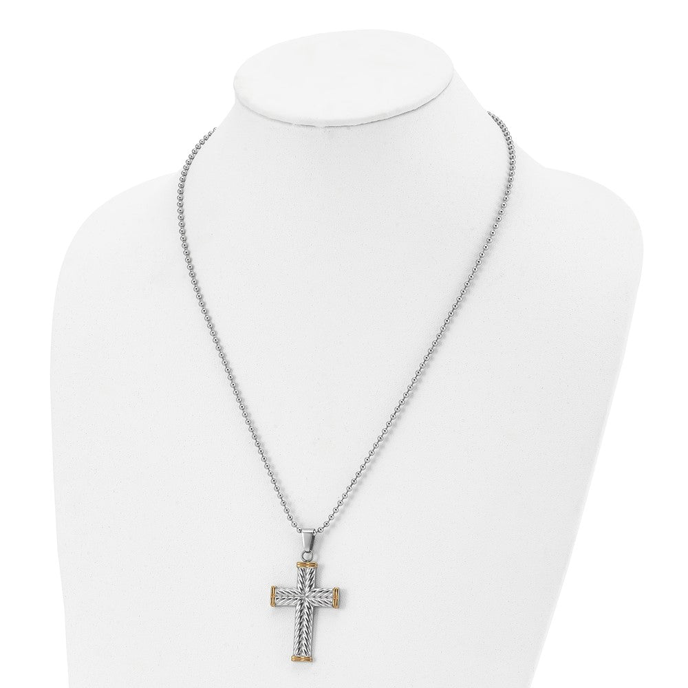Stainless Steel Polished Yellow IP-plated Cross 22in Necklace
