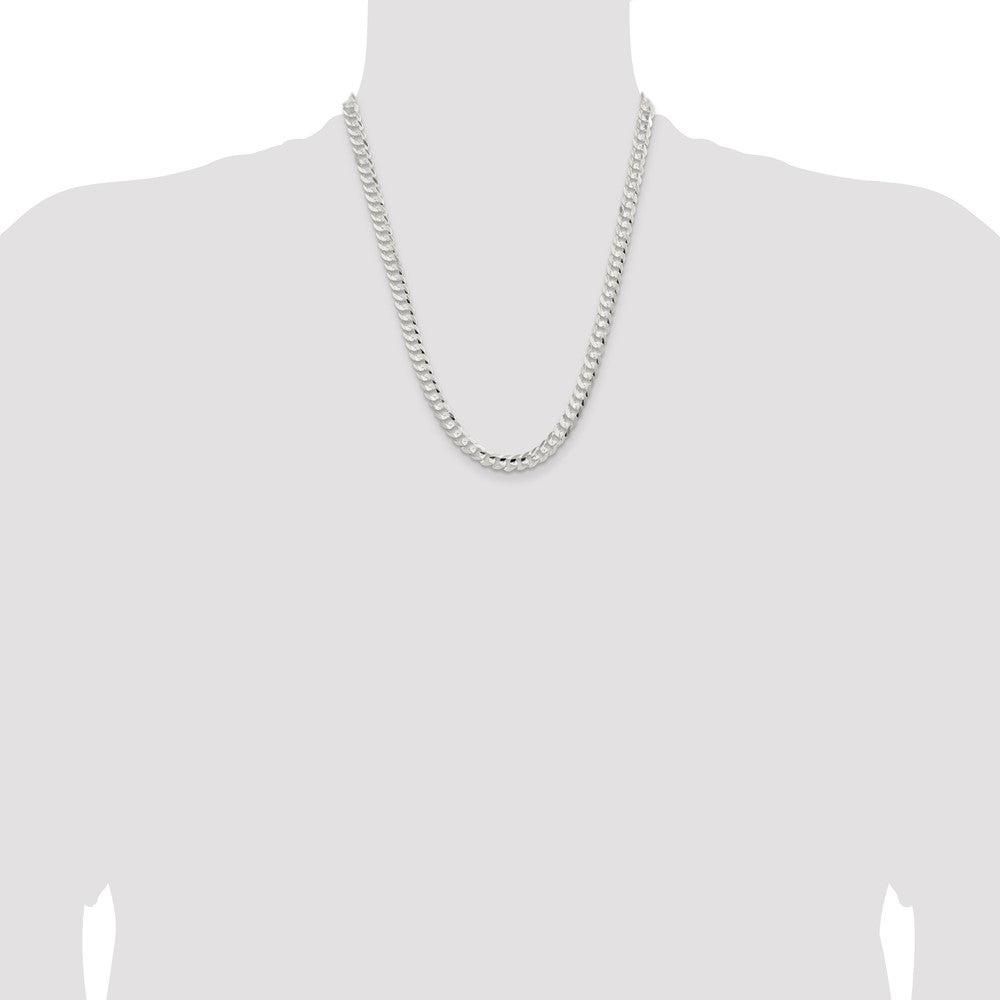 Sterling Silver 6.75mm Concave Beveled Curb Chain 22 Inches