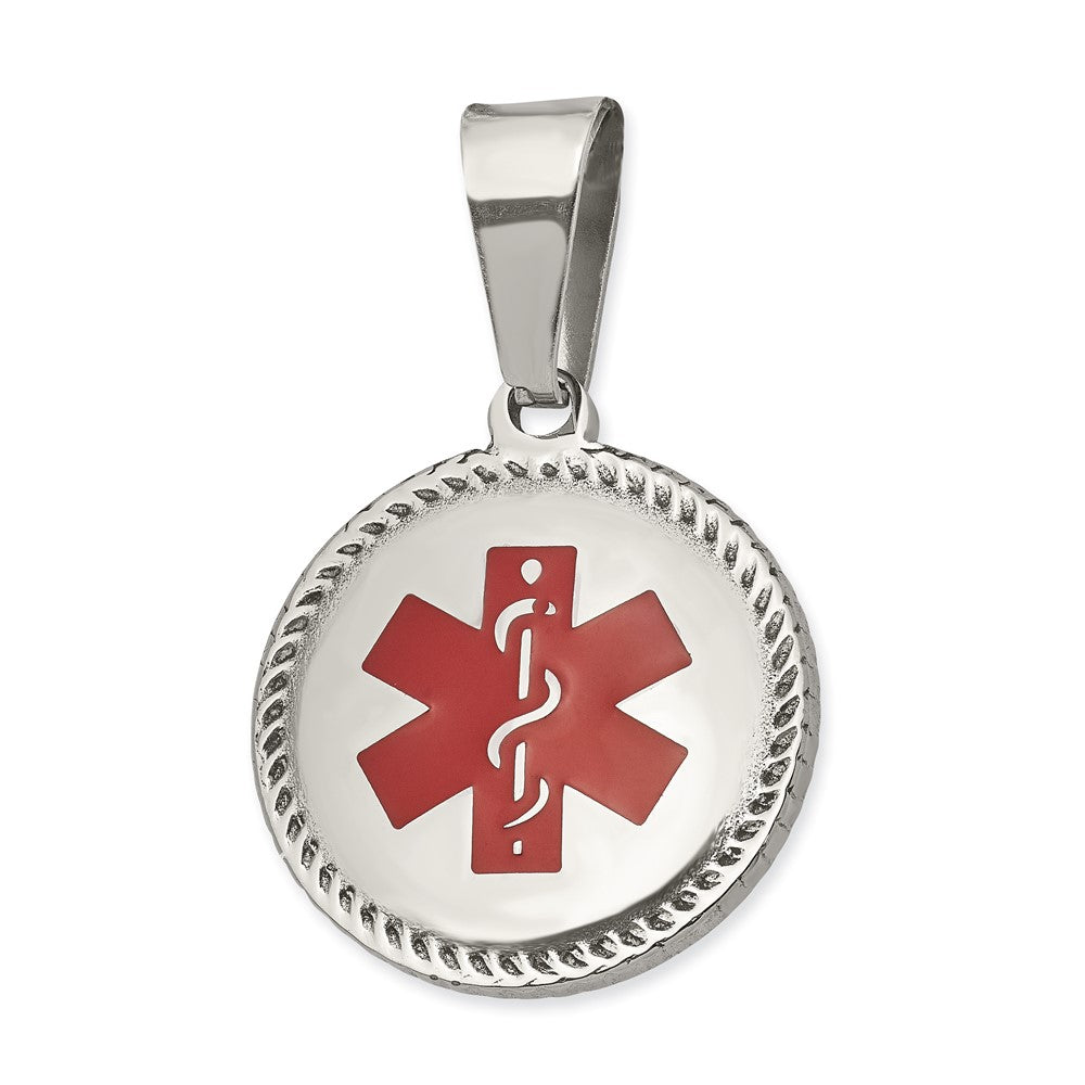Stainless Steel Polished w/Red Enamel Circle Medical Pendant
