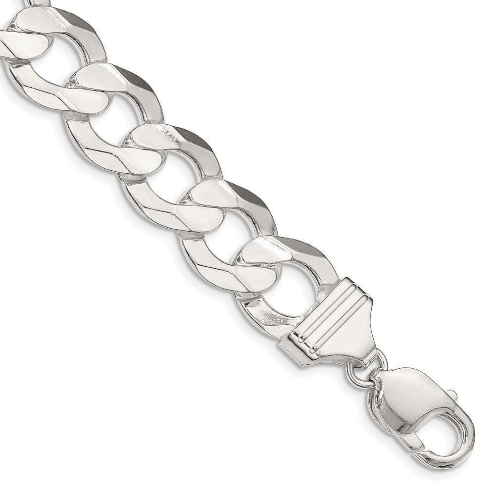 Sterling Silver 14.0mm Concave Beveled Curb Chain 8 inches