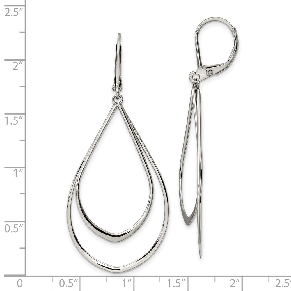 Stainless Steel Polished Double Teardrop Dangle Leverback Earrings