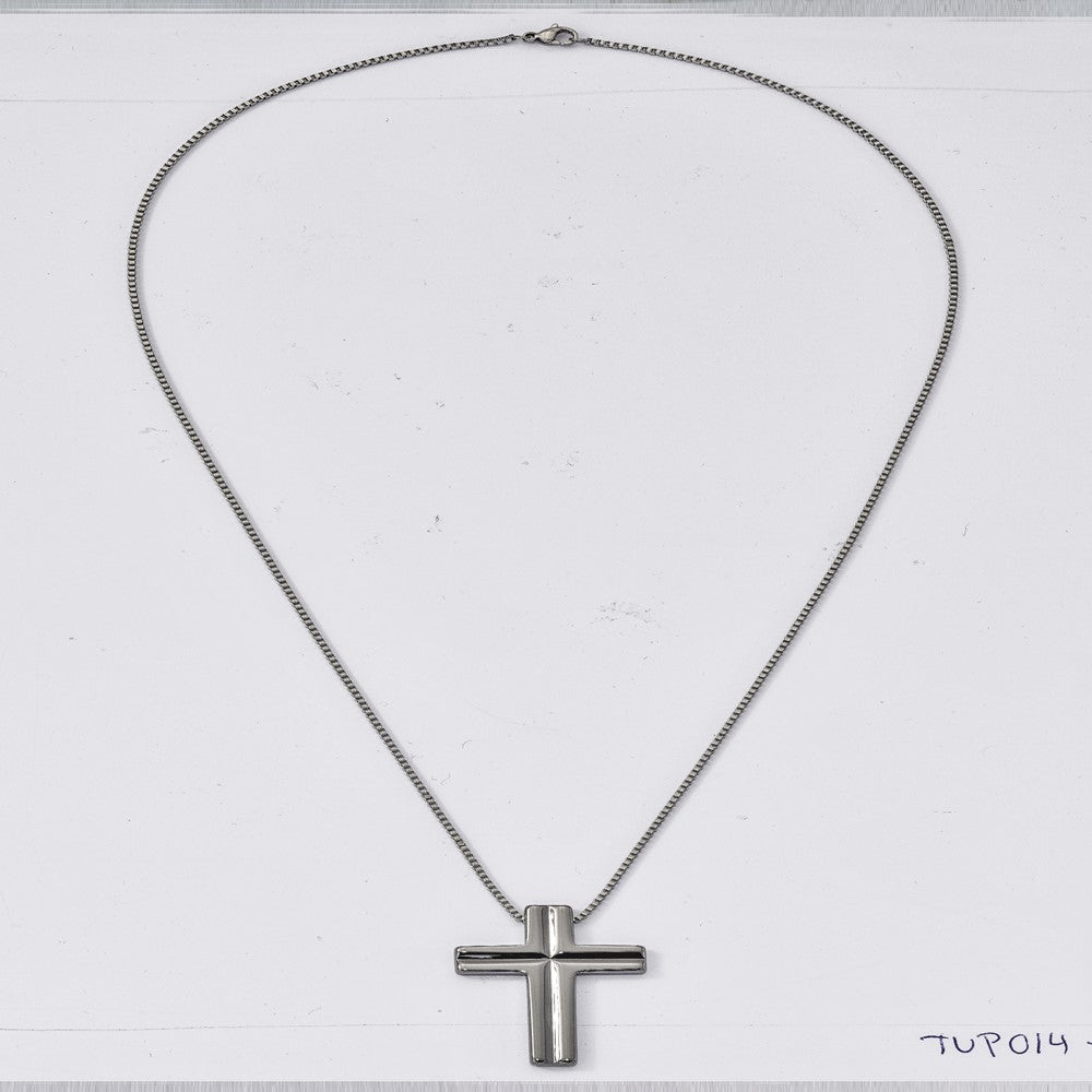 Tungsten Cross Pendant with Stainless Steel 1.5 mm 24 Box Chain