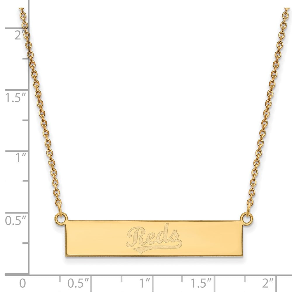 Sterling Silver Gold-plated MLB LogoArt Cincinnati Reds Team Script Small Bar 18 inch Necklace
