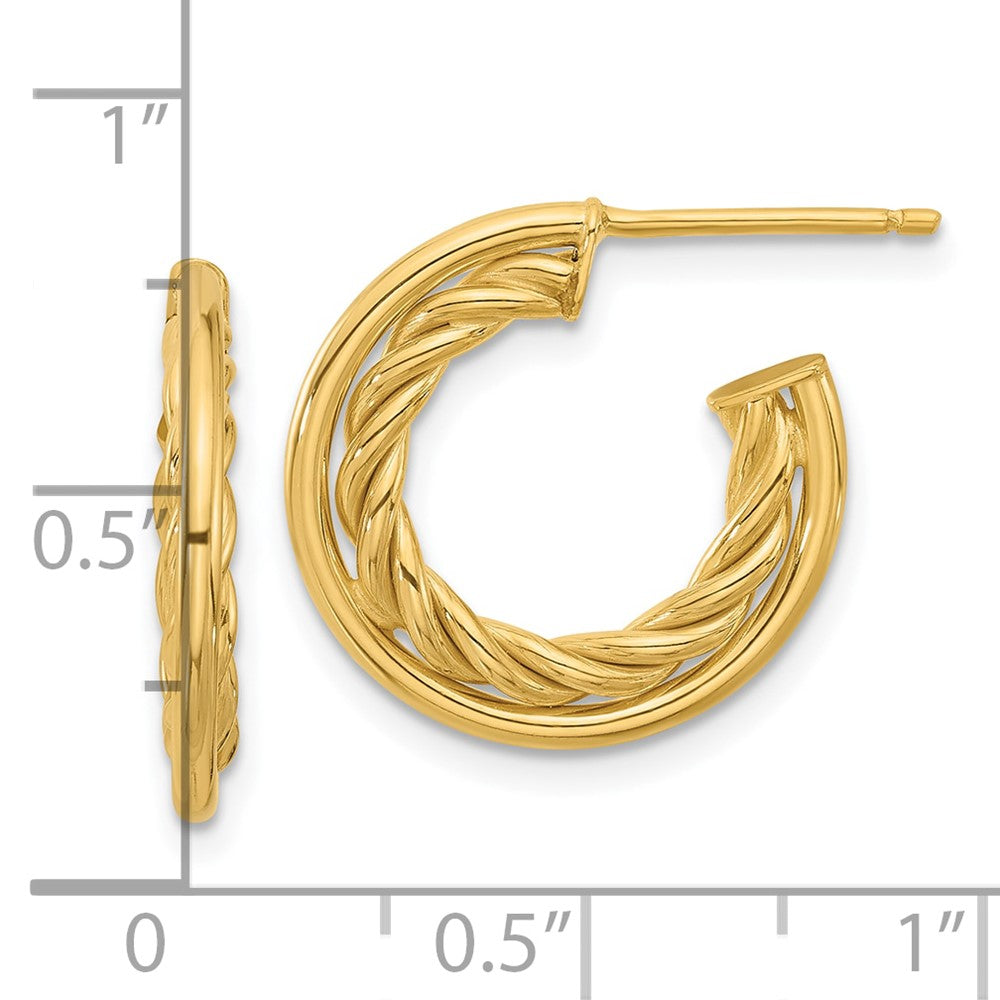 14K Polished and Textured J-Hoop Post Earrings