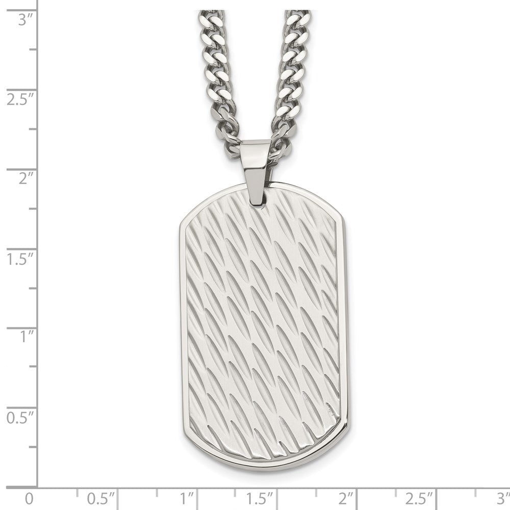 Stainless Steel Brushed and Polished Textured Dog Tag 24in Necklace