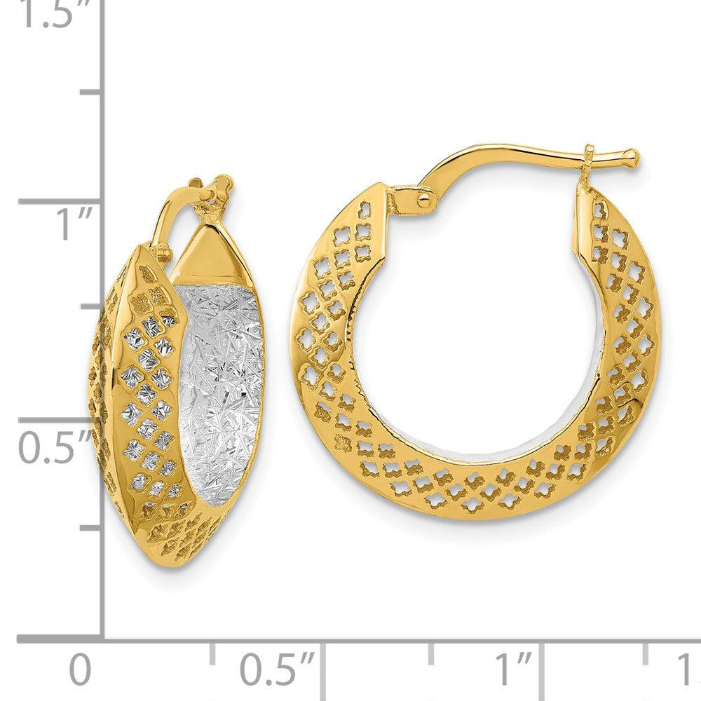 14K Two-tone Polished and Diamond-cut Hoop Earrings