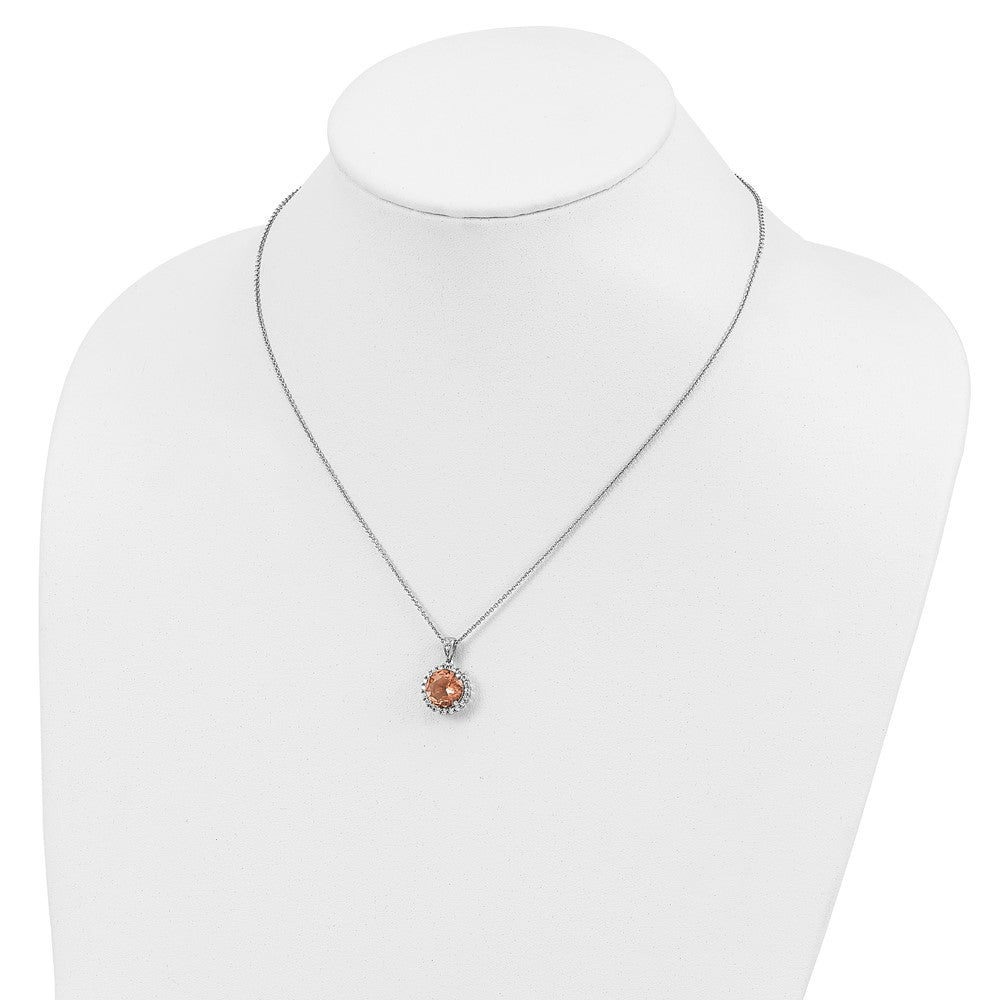 Cheryl M Sterling Silver Rhodium-plated 100 Facet Simulated Morganite and White Brilliant-cut CZ Halo 18 Inch Necklace 18 Inches
