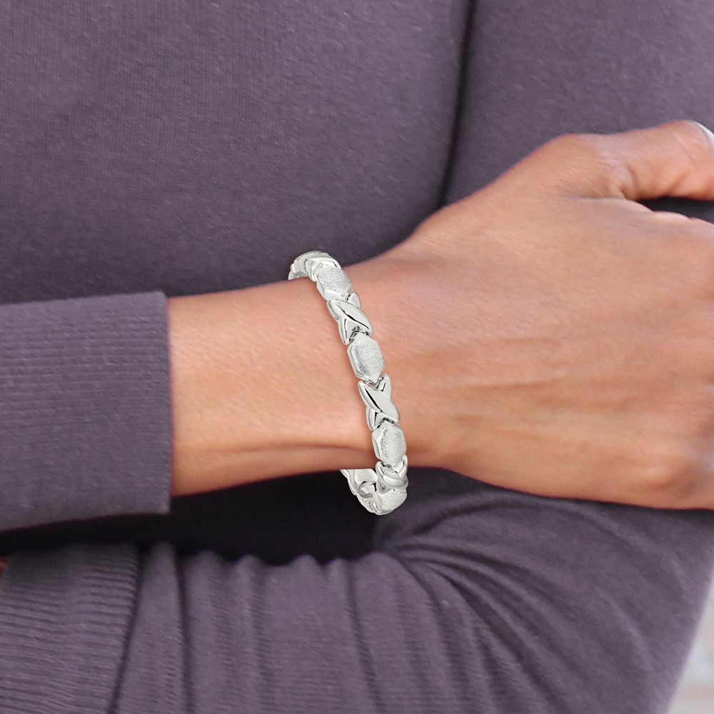Sterling Silver Polished and Satin X and O Bracelet 7 inches