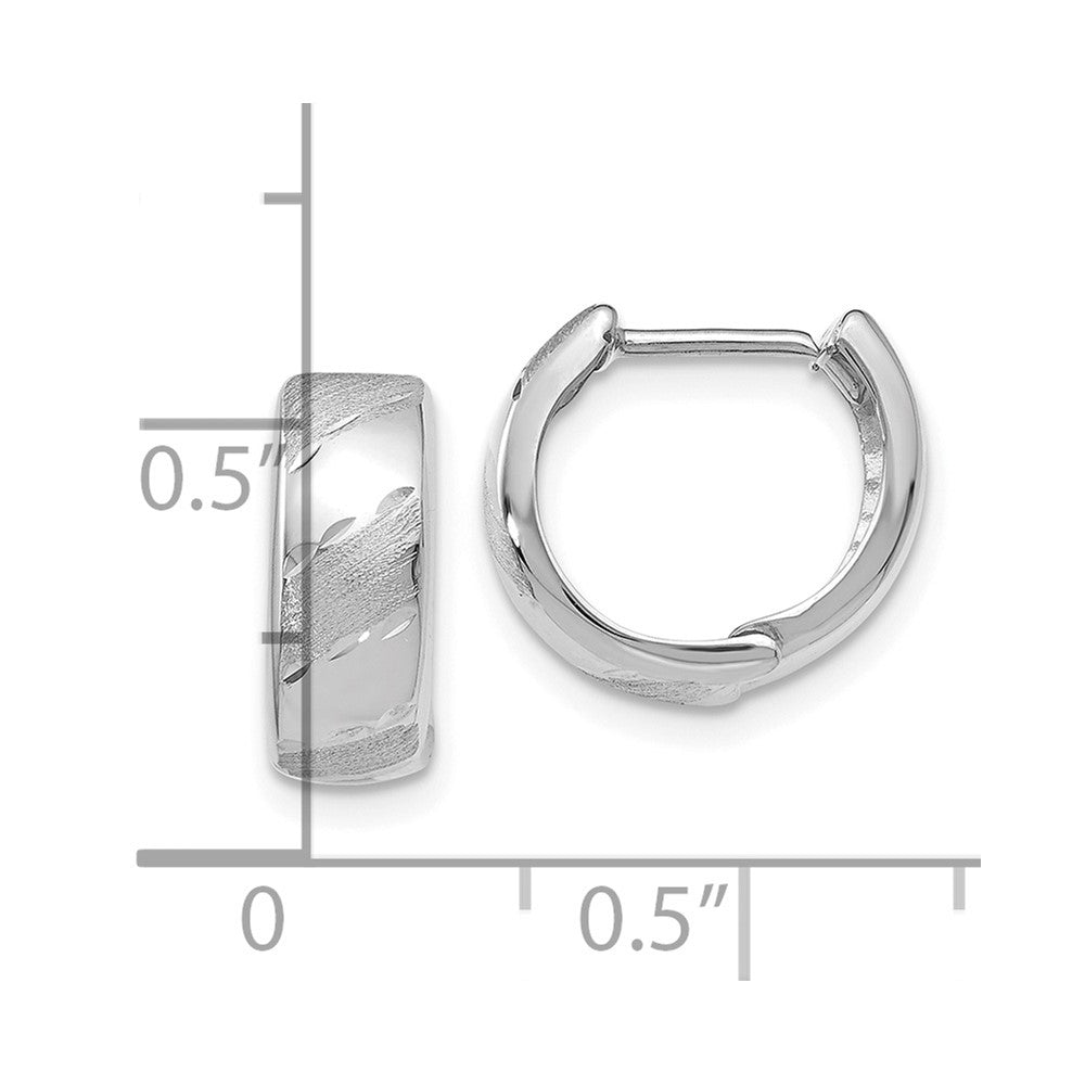 14K White Gold Polished and Satin Hinged Hoop Earrings