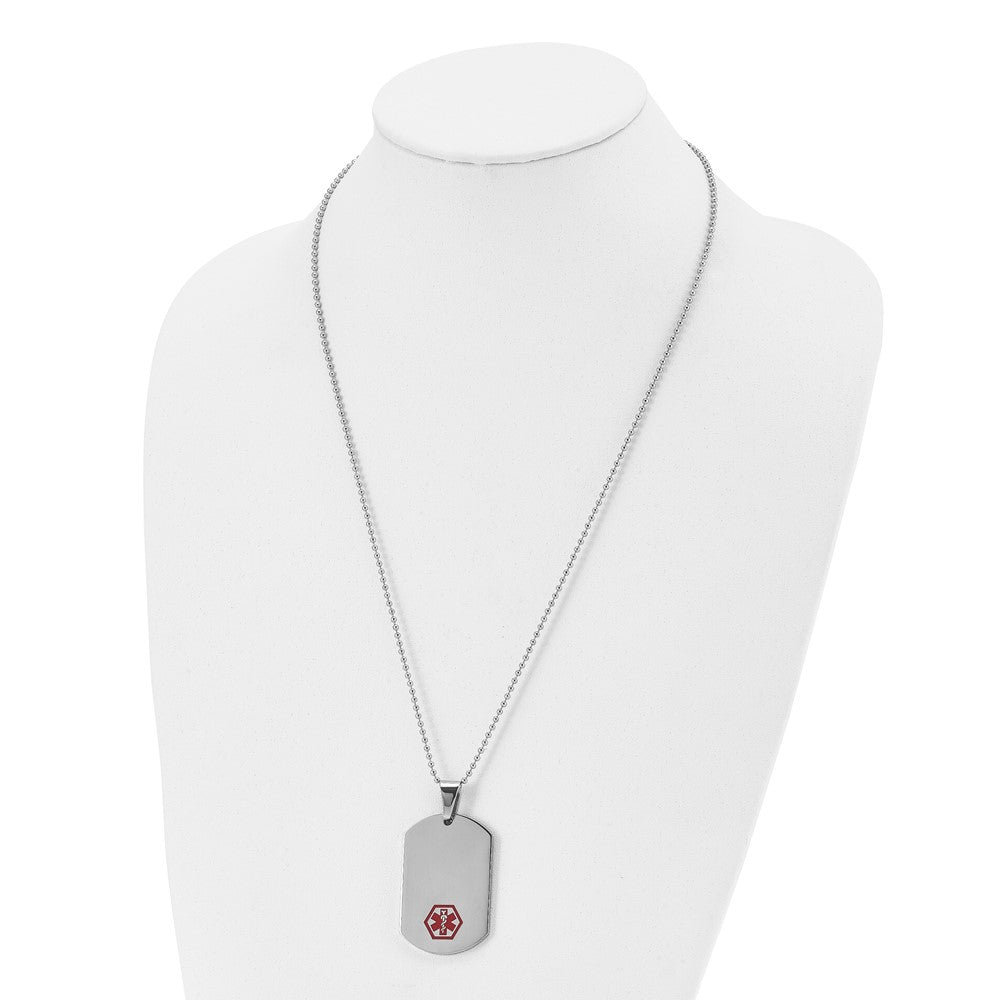 Stainless Steel Polished w/Red Enamel Medical ID 24in Necklace