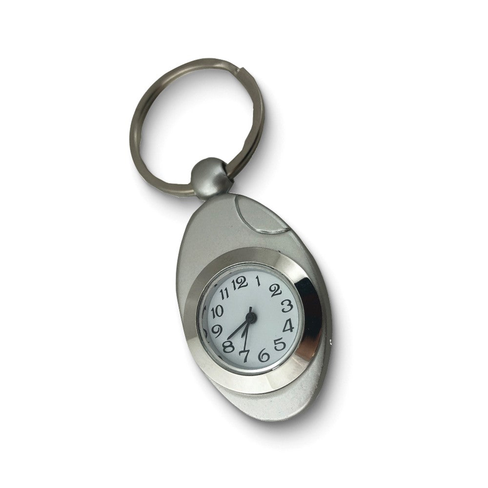 Silver-tone Oval Clock Key Ring