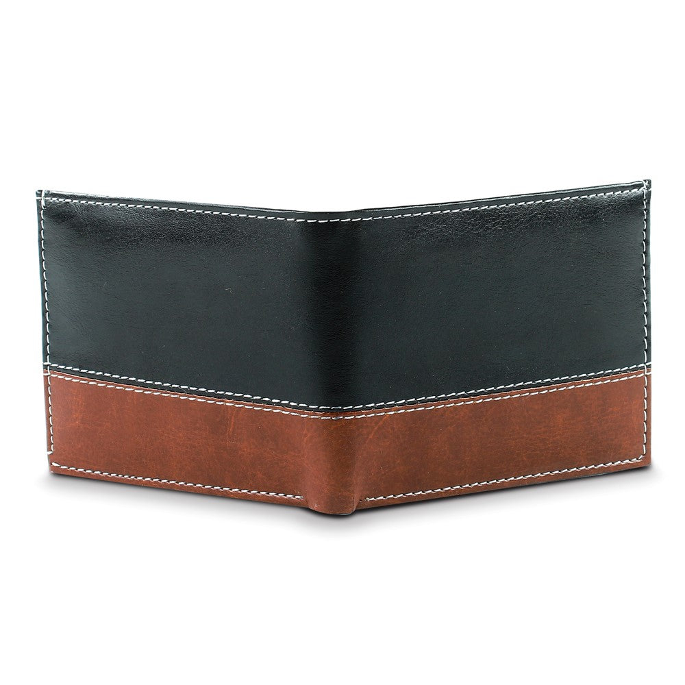 Two-tone Vegan Leather Top Flap 6-Slot Wallet with ID Window and Gift Box