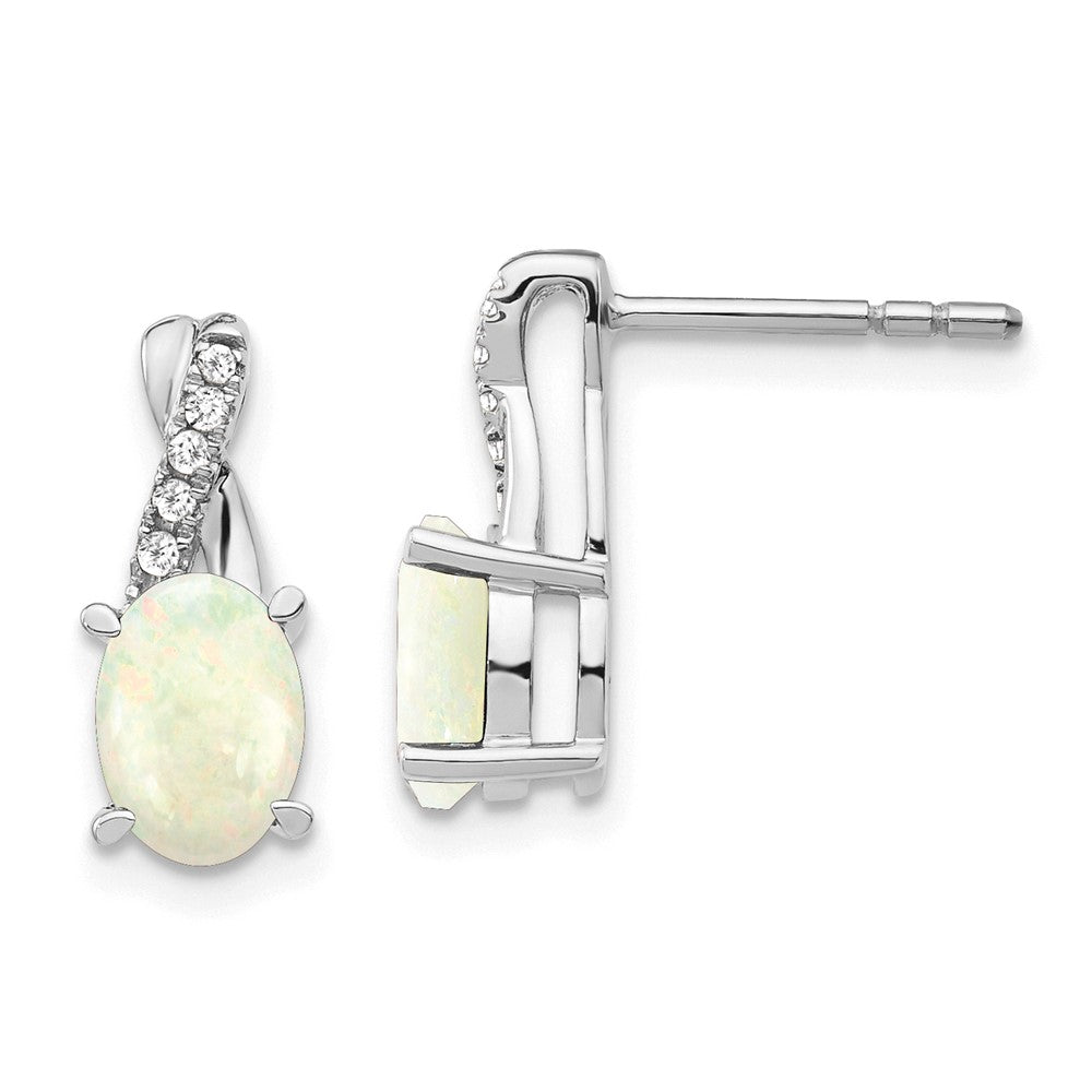 10kw Cr. Opal & Diamond Earrings 7x5 Oval Cr Opal, Rd 10-1.1mm dia