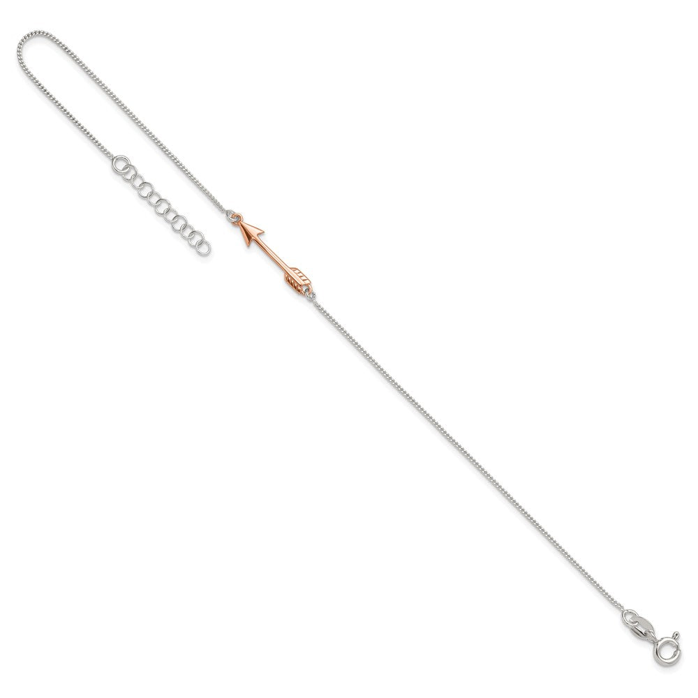 Sterling Silver Rose-tone Polished Arrow 9in Plus 1in Ext Anklet 9 inches