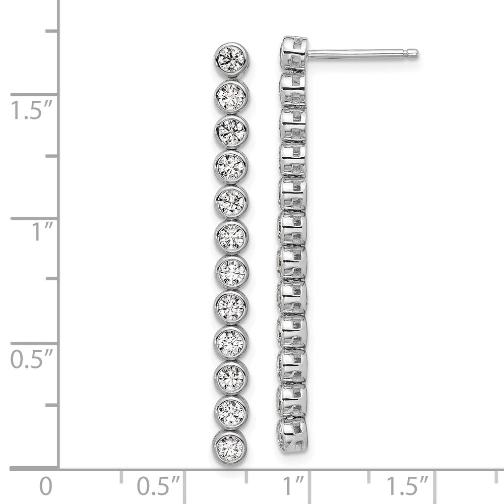 Cheryl M Sterling Silver Rhodium-plated Polished Bezel Set CZ Bar Post Dangle Earrings