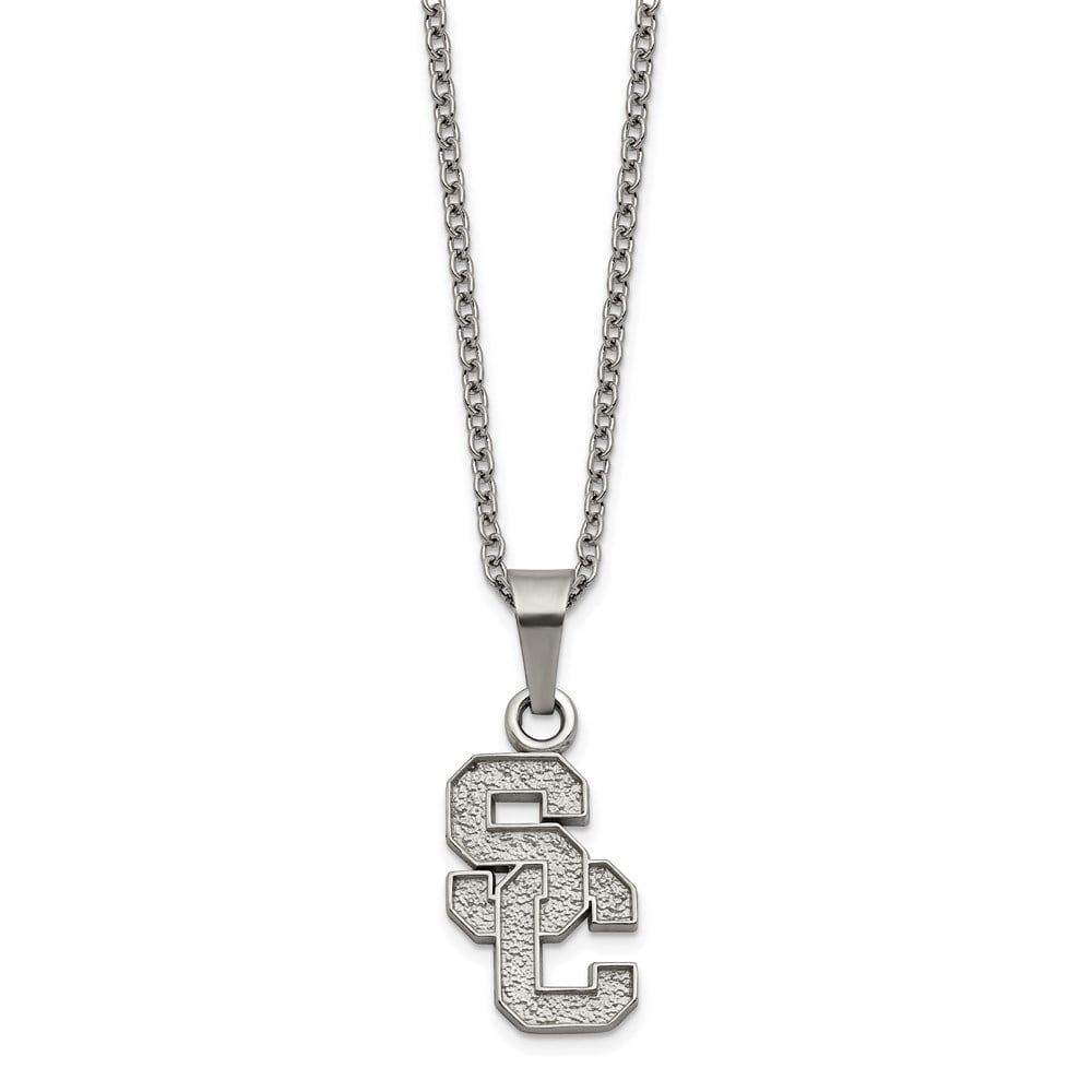 Stainless Steel LogoArt University of Southern California S-C Pendant 18 inch Necklace with 2 inch Extender QST516USC