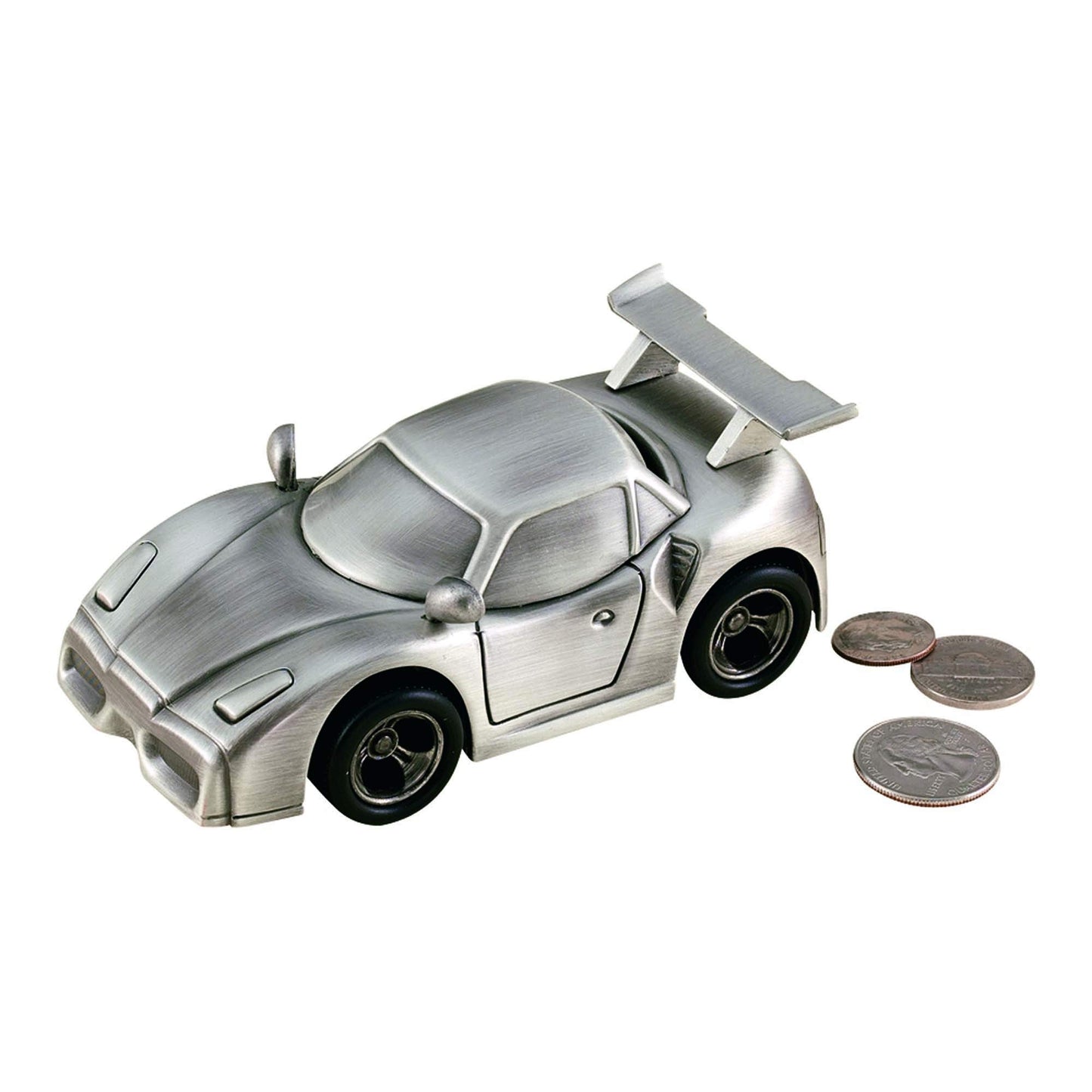 4.75" Metallic Brushed Nickel Sports Car Coin Bank