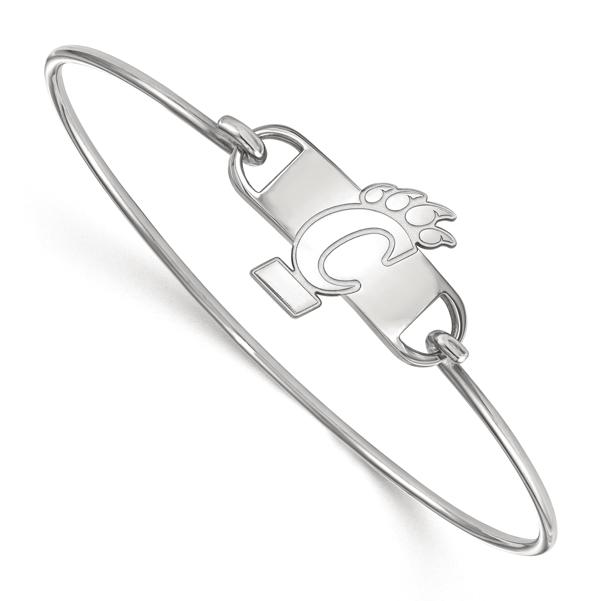 Sterling Silver 7in Official Licensed Collegiate University of Cincinnati (UC) Small Ctr Wire Bangle