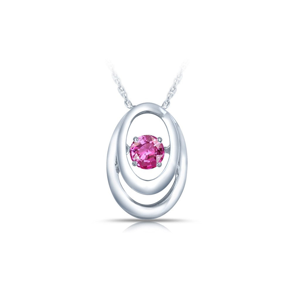 SS Pendant with Pink Synthetic sapp 1=1/4 ctw W/chain