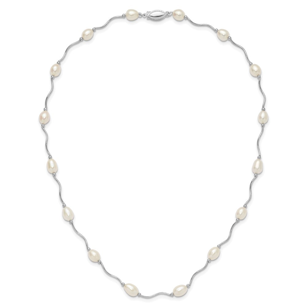 Sterling Silver Rhodium-plated 6-7mm White Rice Freshwater Cultured Pearl 16-Station 18 inch Necklace 18 Inches
