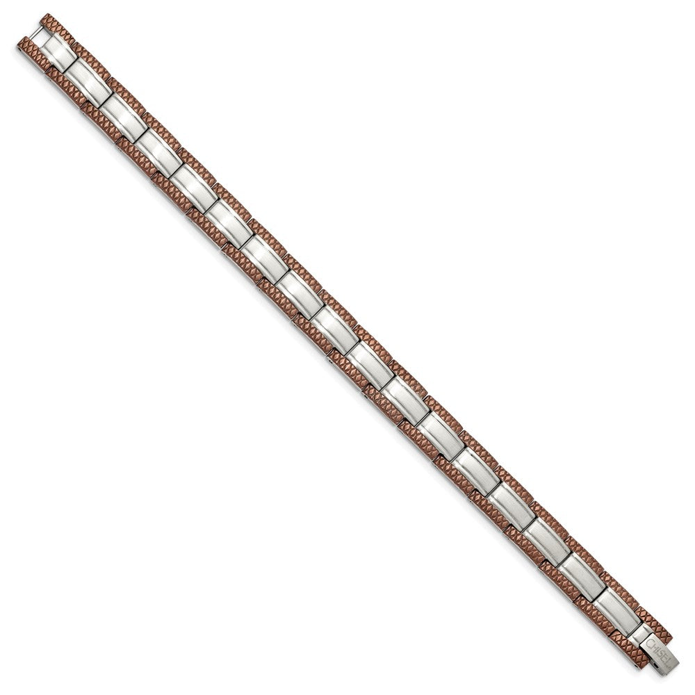 Stainless Steel Brushed & Textured Brown IP-plated 8.75in Bracelet 8.75 inches