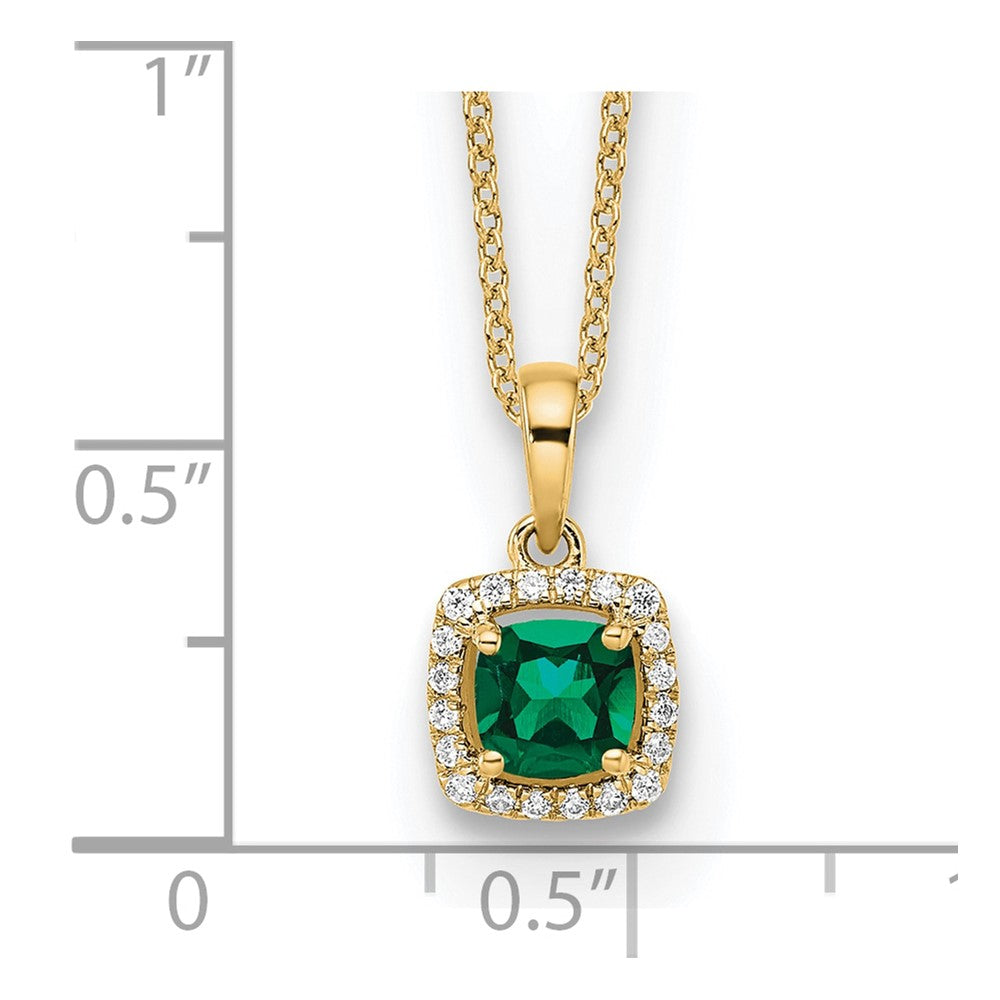 14k 1/10 carat Lab Grown Diamond VS/SI+ G+ and Created Emerald 18 inch Pendant Necklace