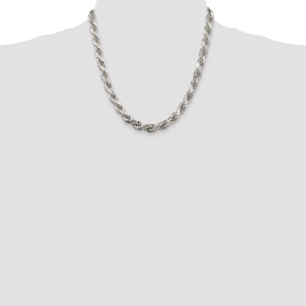 Sterling Silver 7.8mm Diamond-cut Rope Chain 20 Inches