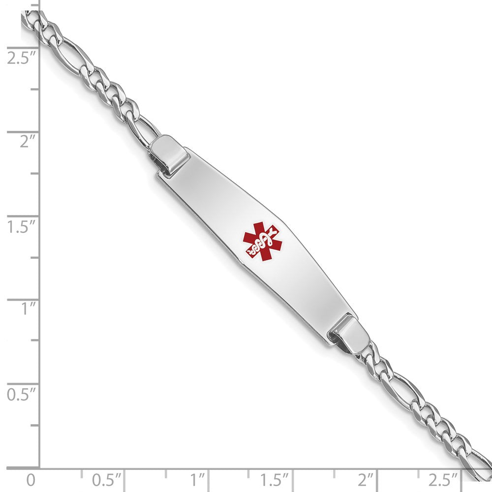 Sterling Silver Rhodium-plated Medical ID Figaro Link Bracelet 7 inches
