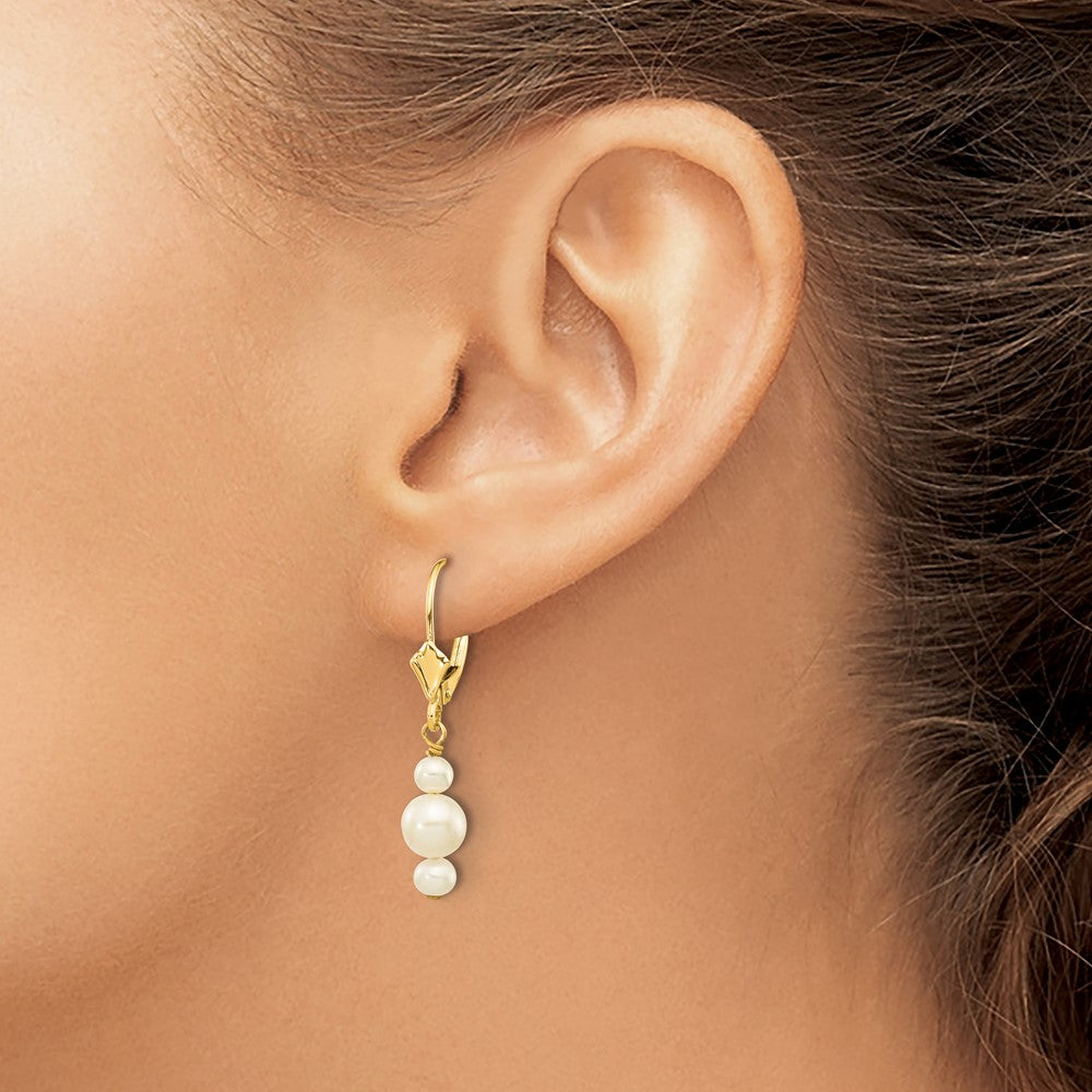10K 3-3.5mm and 5-5.5mm White Semi-Round Freshwater Cultured Pearl Leverback Dangle Earrings