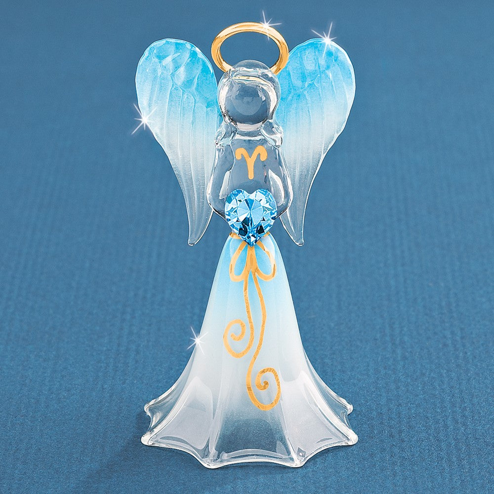 Glass Baron Blue Angel with Crystal Heart Glass Figurine