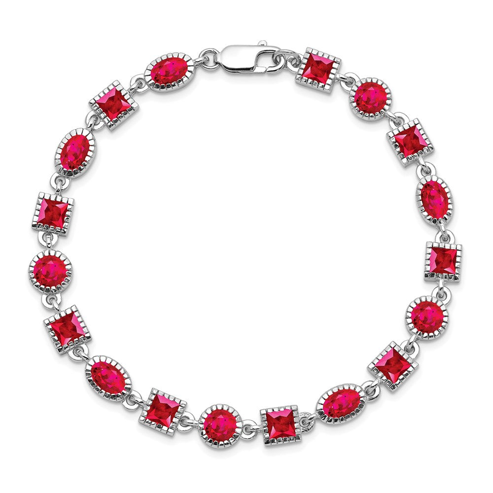 Sterling Silver Rhodium-plated Ruby Bracelet 7 inches