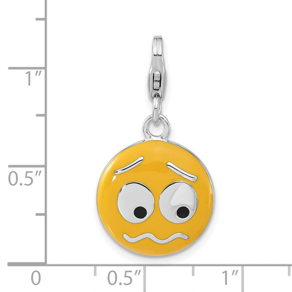 Sterling Silver Enameled Confused Face w/ Lobster Clasp Charm