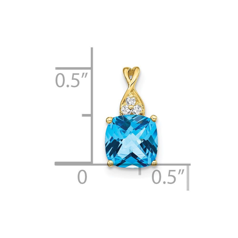 10k Checkerboard Blue Topaz and Diamond Pendant