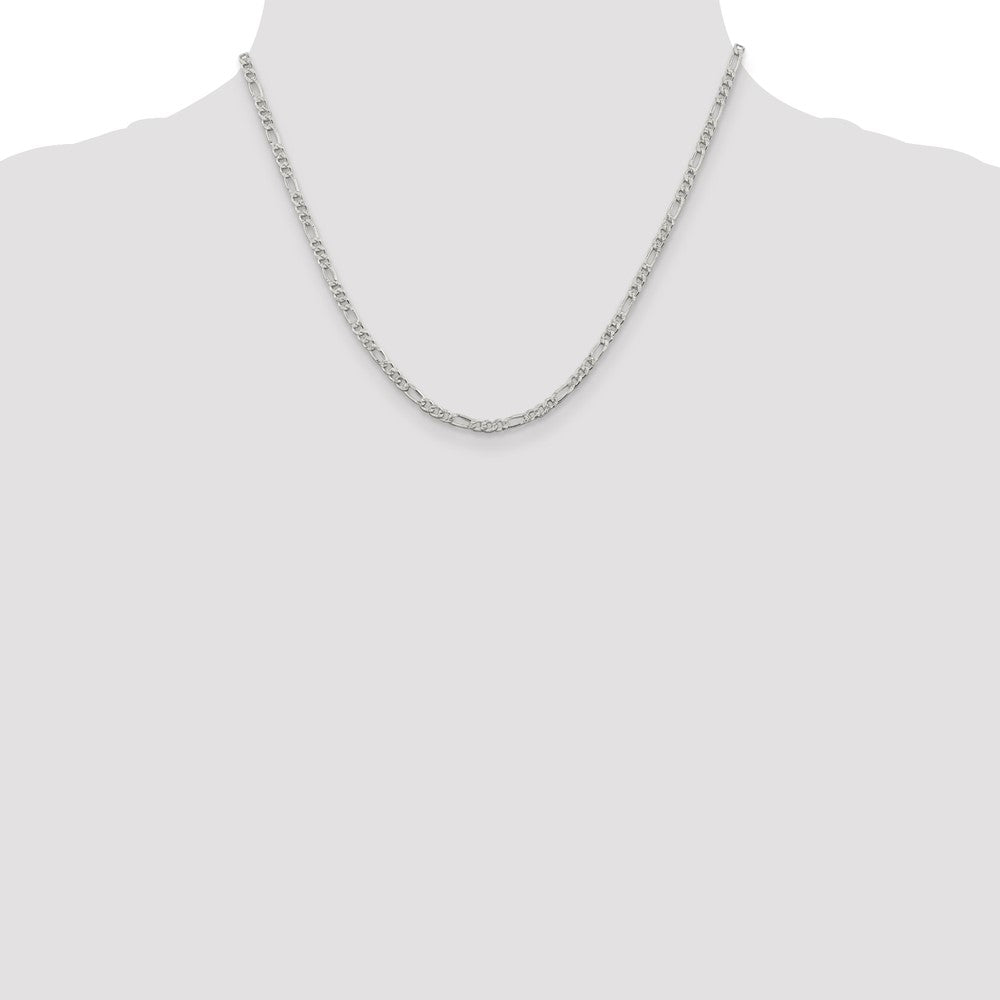 Sterling Silver 3mm Pav‚ Flat Figaro Chain 18 Inches