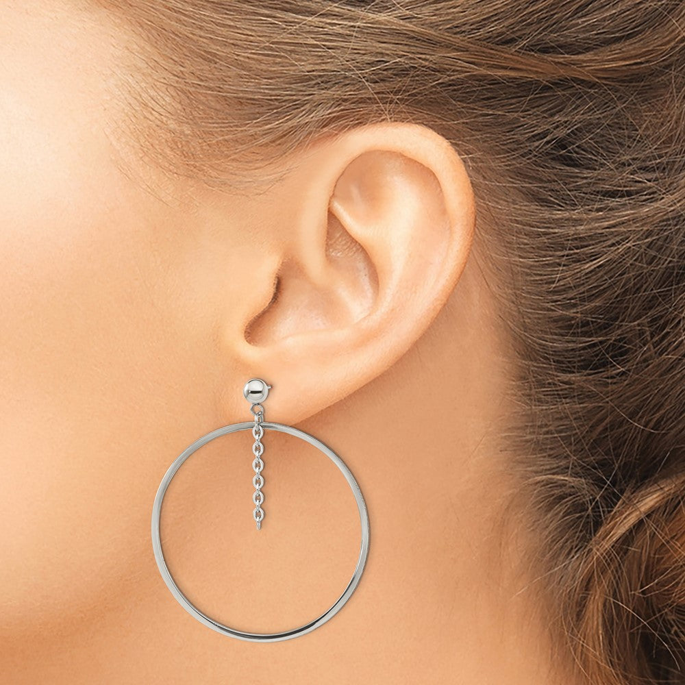 Stainless Steel Polished Circle Post Dangle Earrings
