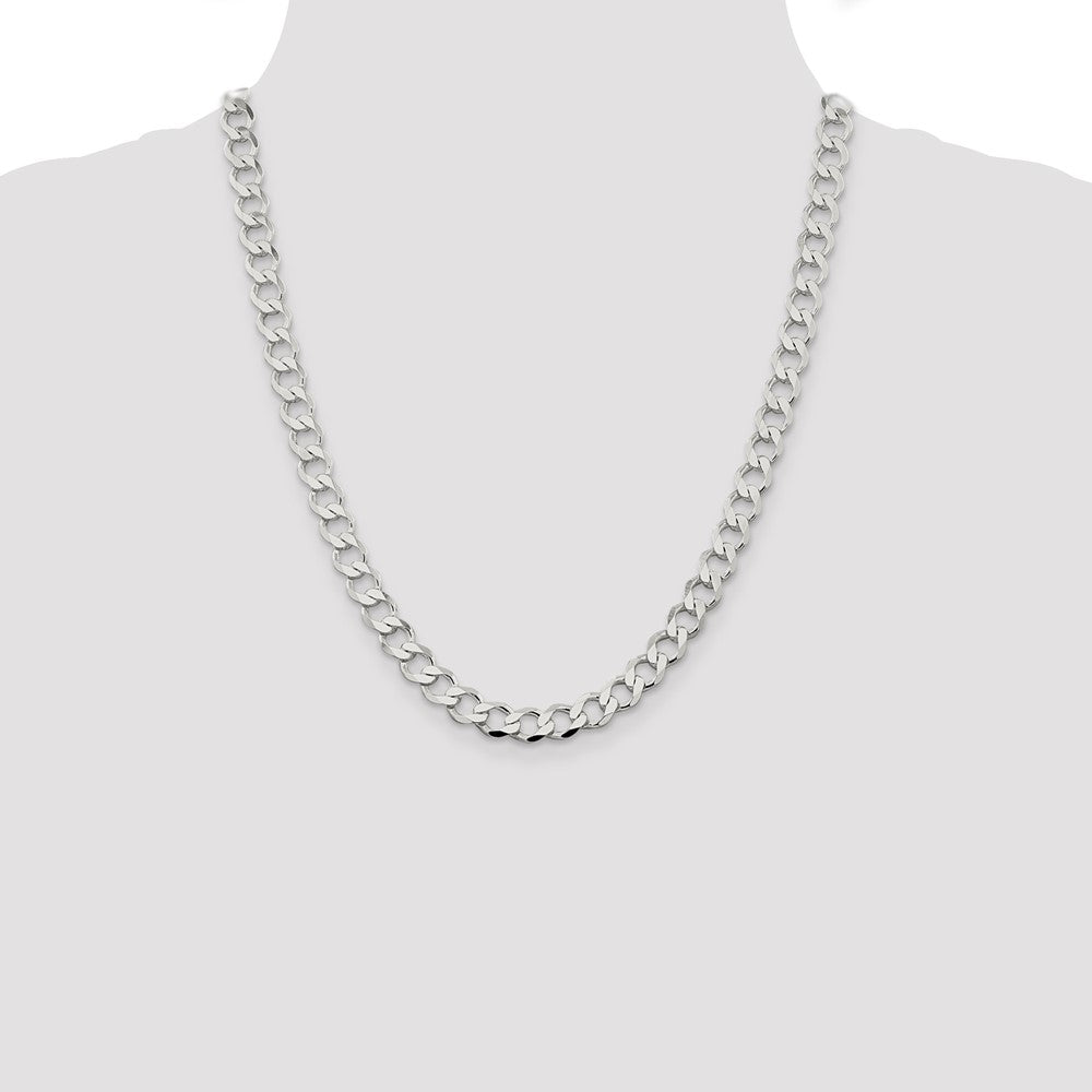 Sterling Silver 8.1mm Semi-solid Flat Curb Chain 22 Inches