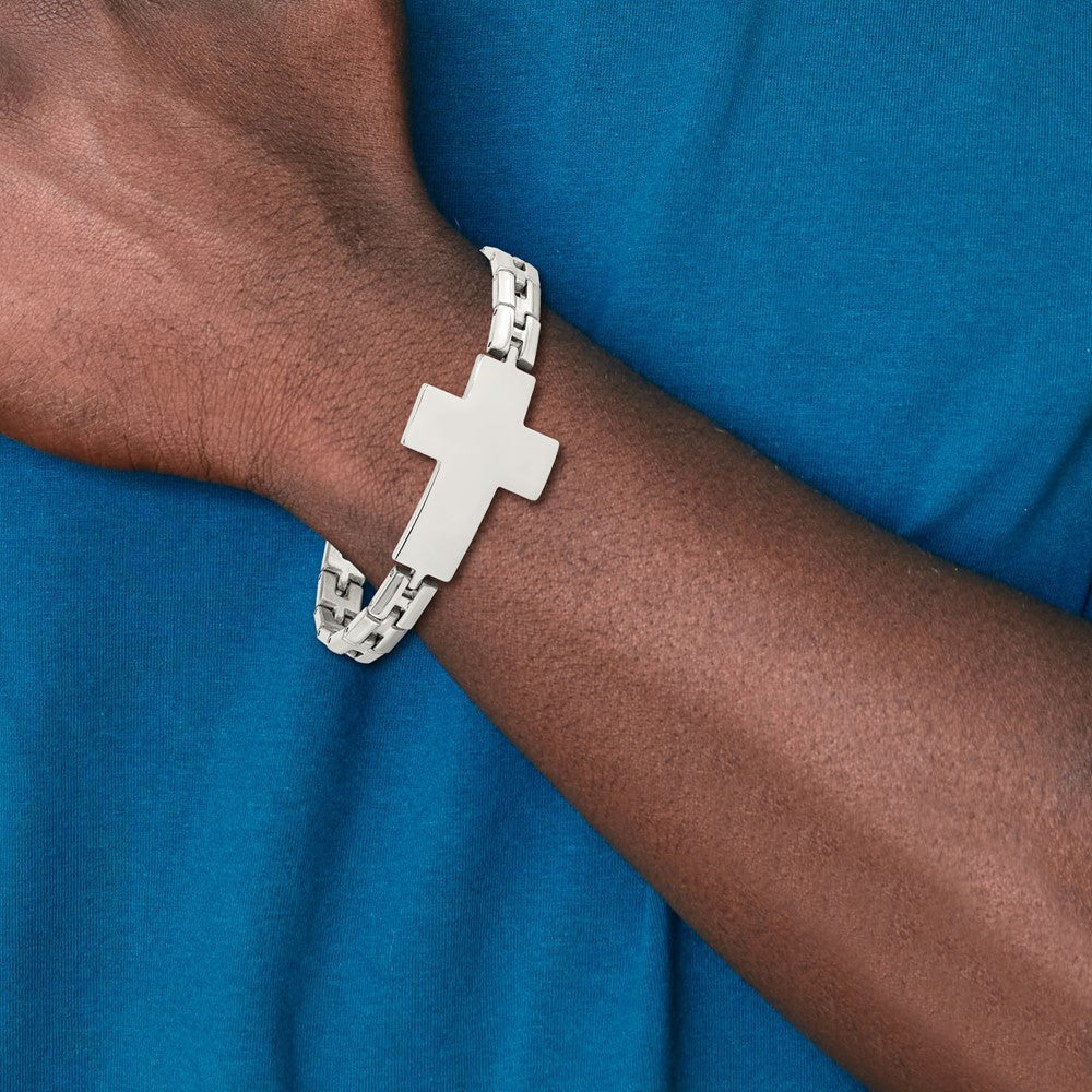 Stainless Steel Polished Cross 8in Bracelet 8 inches