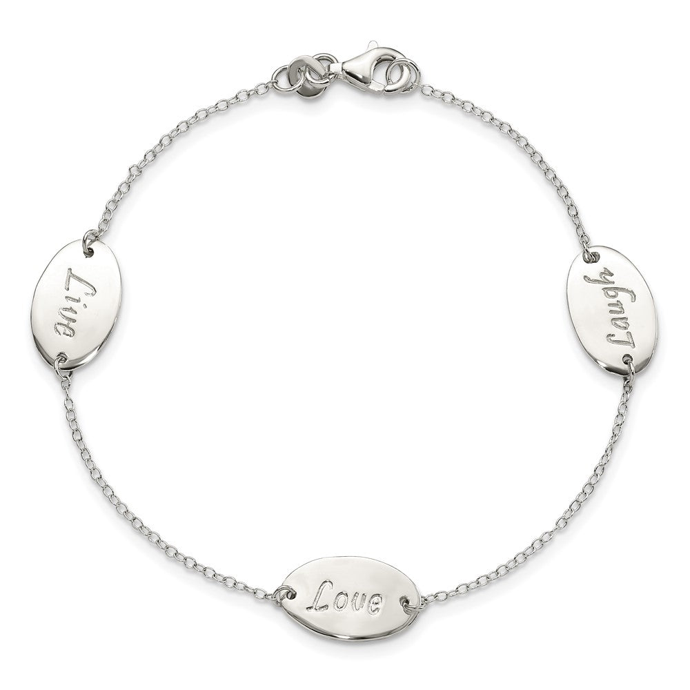 Sterling Silver Polished Live Laugh Love 7.5in Bracelet 7.5 inches