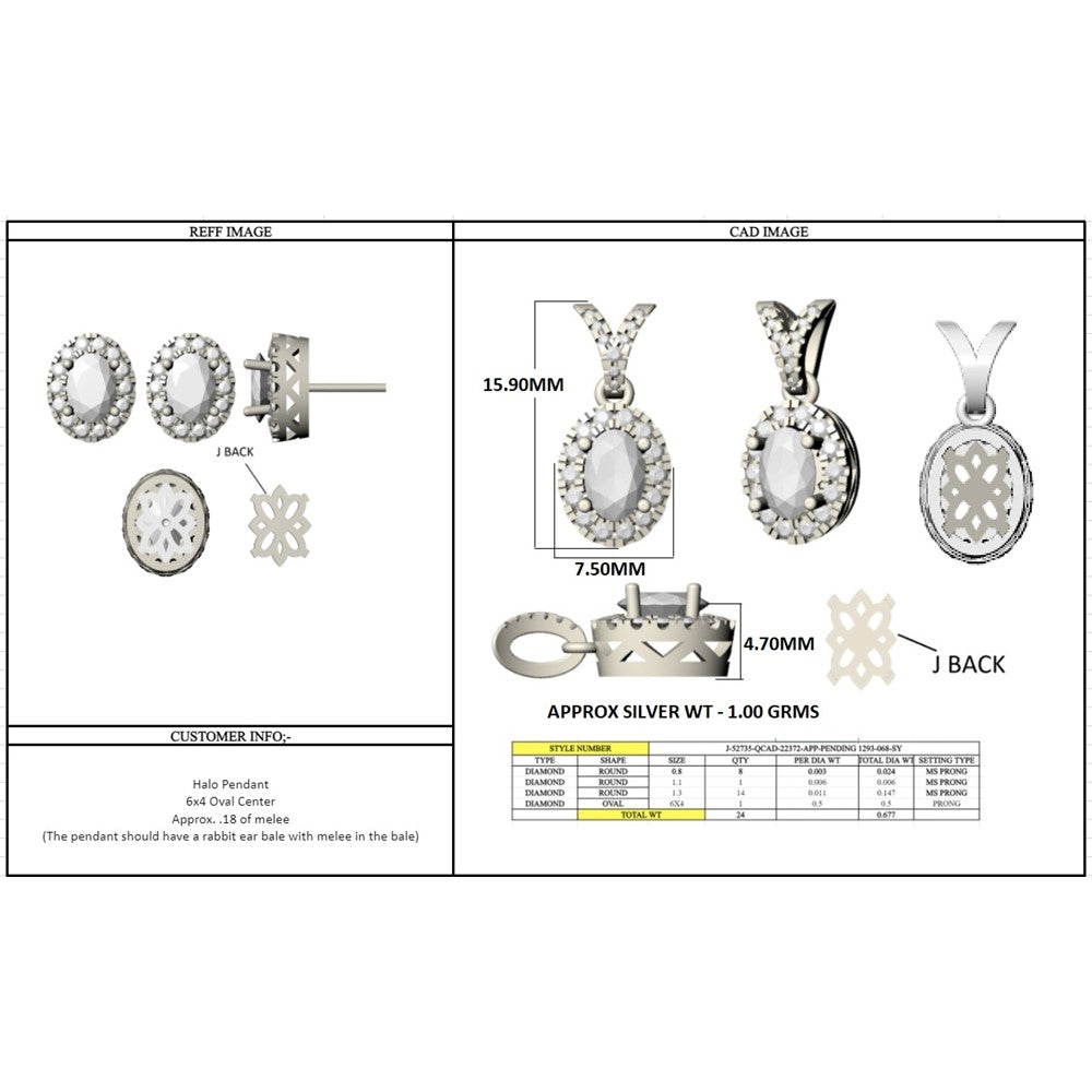 14kw 6x4mm Oval Halo Lab Grown VS+ F+ Diamond Pendant